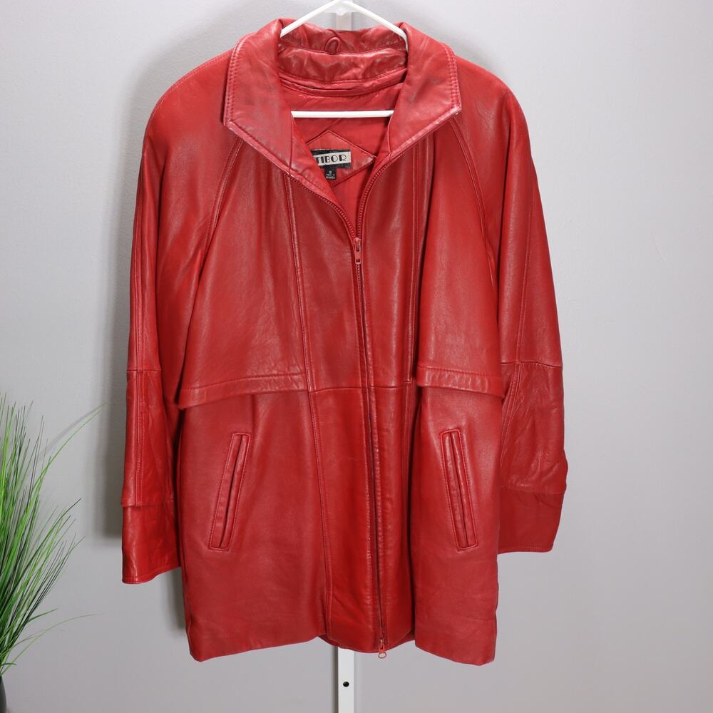 Vintage Tibor Red Leather Jacket Zip Front Size S